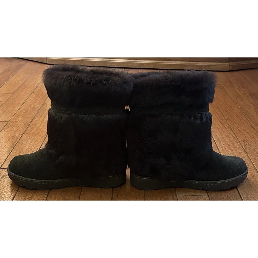 Bearpaw Rabbit Fur Boots, Dark Brown, Size 12